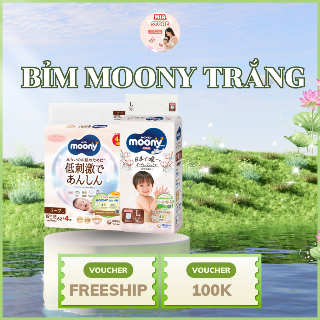[KÈM QUÀ] Bỉm Moony Trắng/ Moony xanh cộng CHÍNH HÃNG đủ size NB/S/M/L/XL