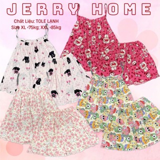   Có Bigsize  Đồ Mặc Nhà Đồ Ngủ Nữ 2 Dây Quần Đùi Vải Tole  Lanh Bigsize JerryHome 