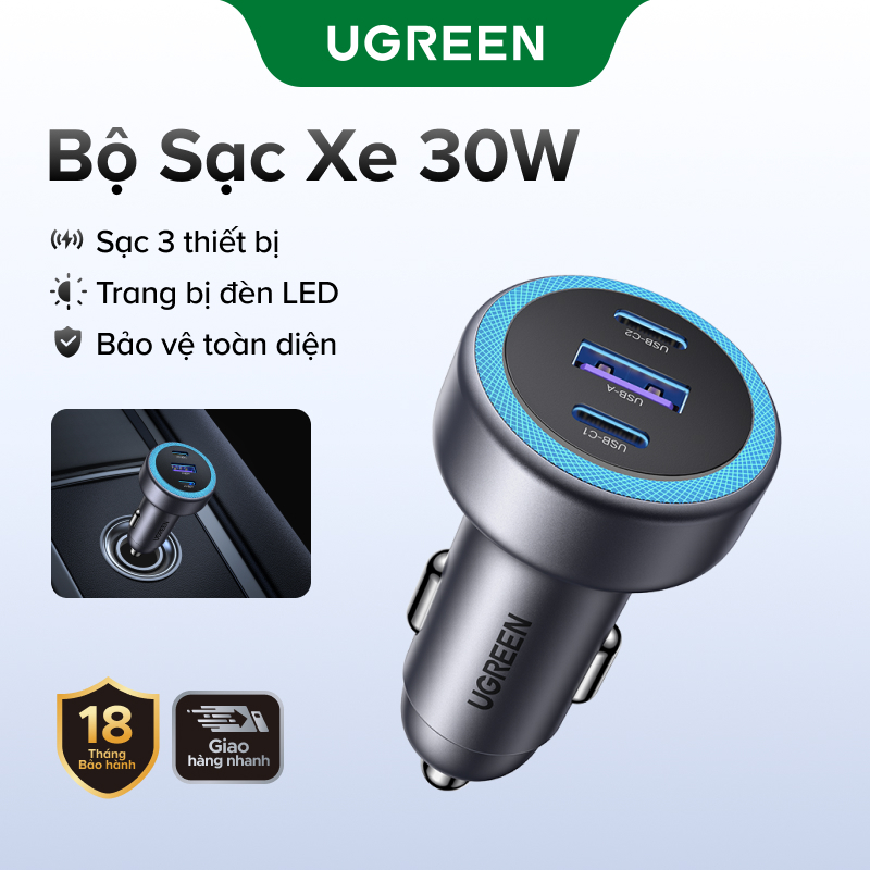 Sạc Xe Hơi UGREEN PD30W USB C Sạc Nhanh Cho iPhone 16 Pro Max 15 Sạc Nhanh Cho Điện Thoại Di Động USB C Sạc Xe Hơi