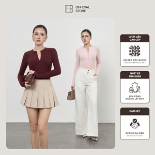   NEW  Áo Dài Tay Cổ Tròn Khóa Dáng Thường Nữ BUSY Thun Zip Lạnh Co Giãn Ôm Sát DT15T 