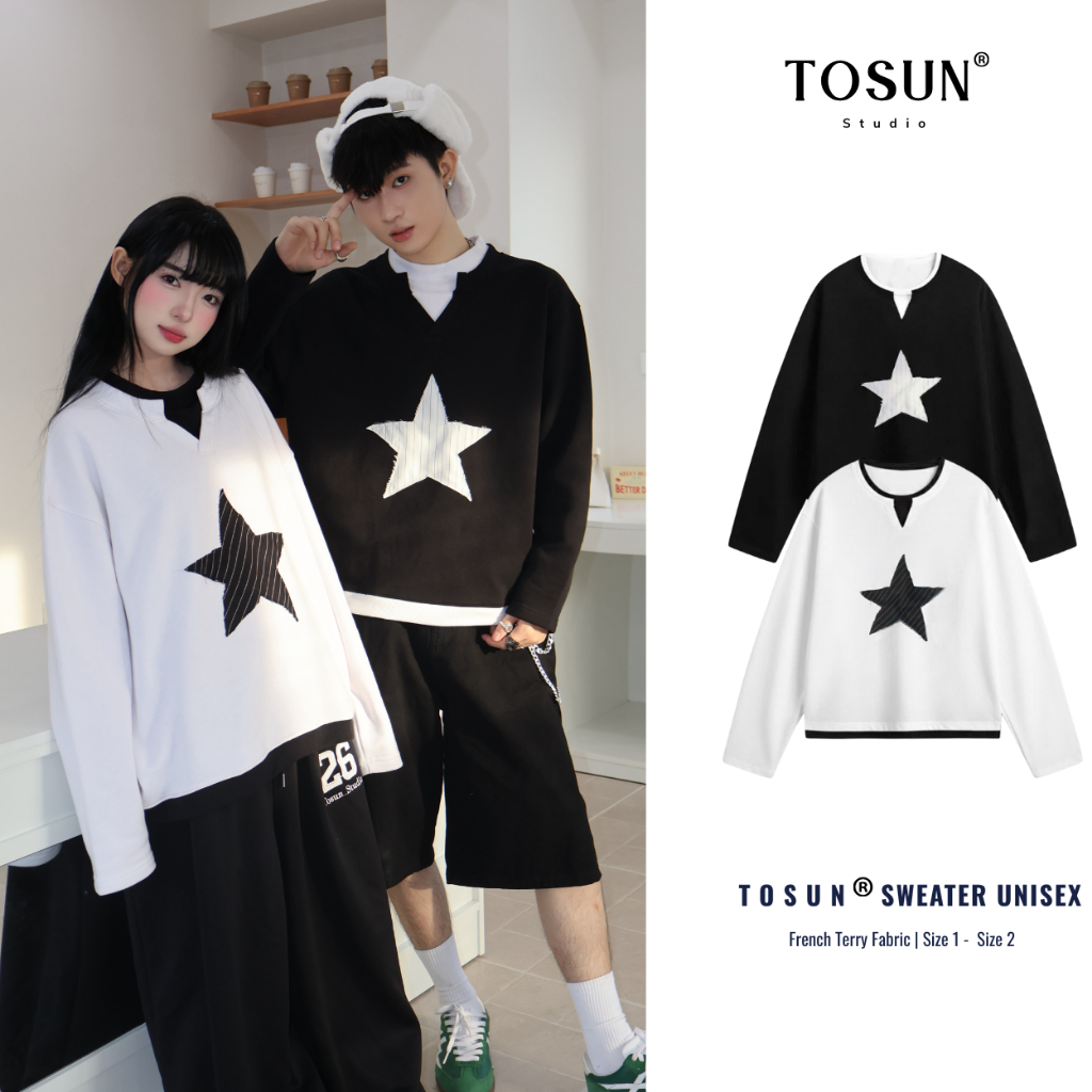 Áo Sweater Cổ Tròn Ngôi Sao 𝐓𝐎𝐒𝐔𝐍 Áo Sweater Nỉ Chân Cua Form Rộng Unisex S44
