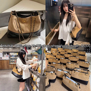  Túi da phối da lộn size 38cm có quai cầm dây da pha xích đeo kẹp nách fome rộng đựng đồ thoải mái 