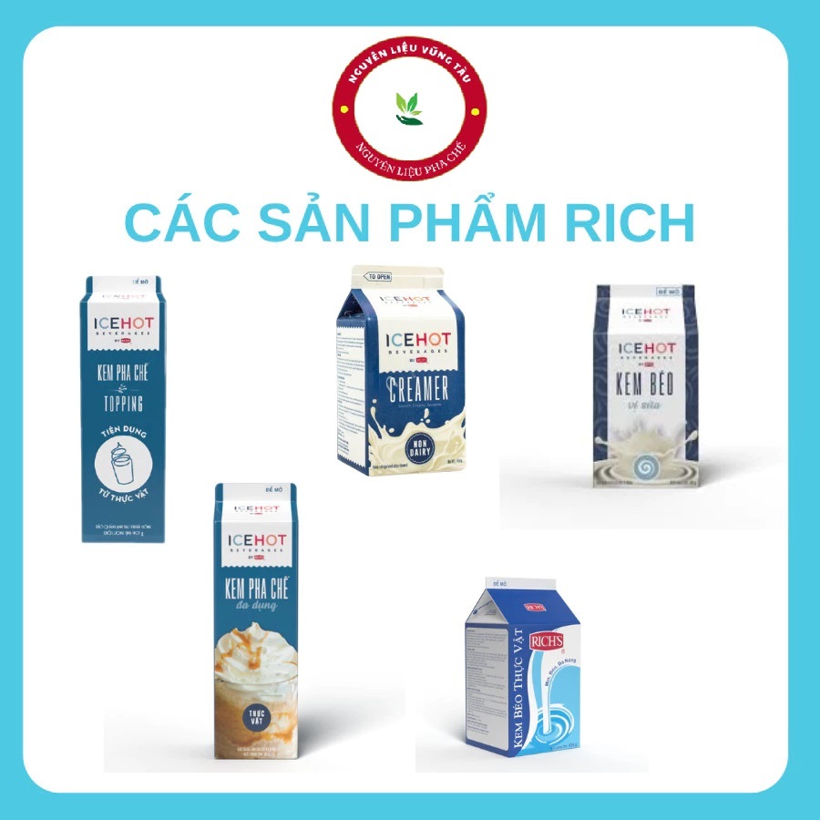 Kem béo Rich xanh/icehot Lùn / Kem Base/ On top dùng trong pha chế, làm bánh - Hoả tốc Tp. Vũng Tàu
