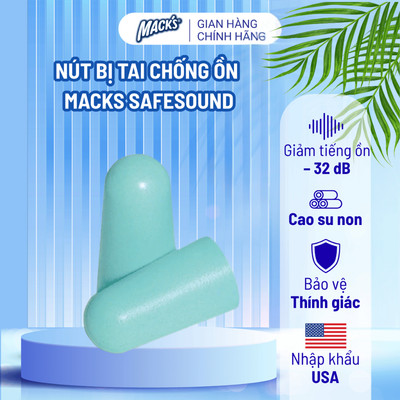 1 Đôi nút bị tai chống ồn Mack's Original cao su non siêu mềm hạn chế tiếng ngáy, ồn ào khi ngủ, trên máy bay