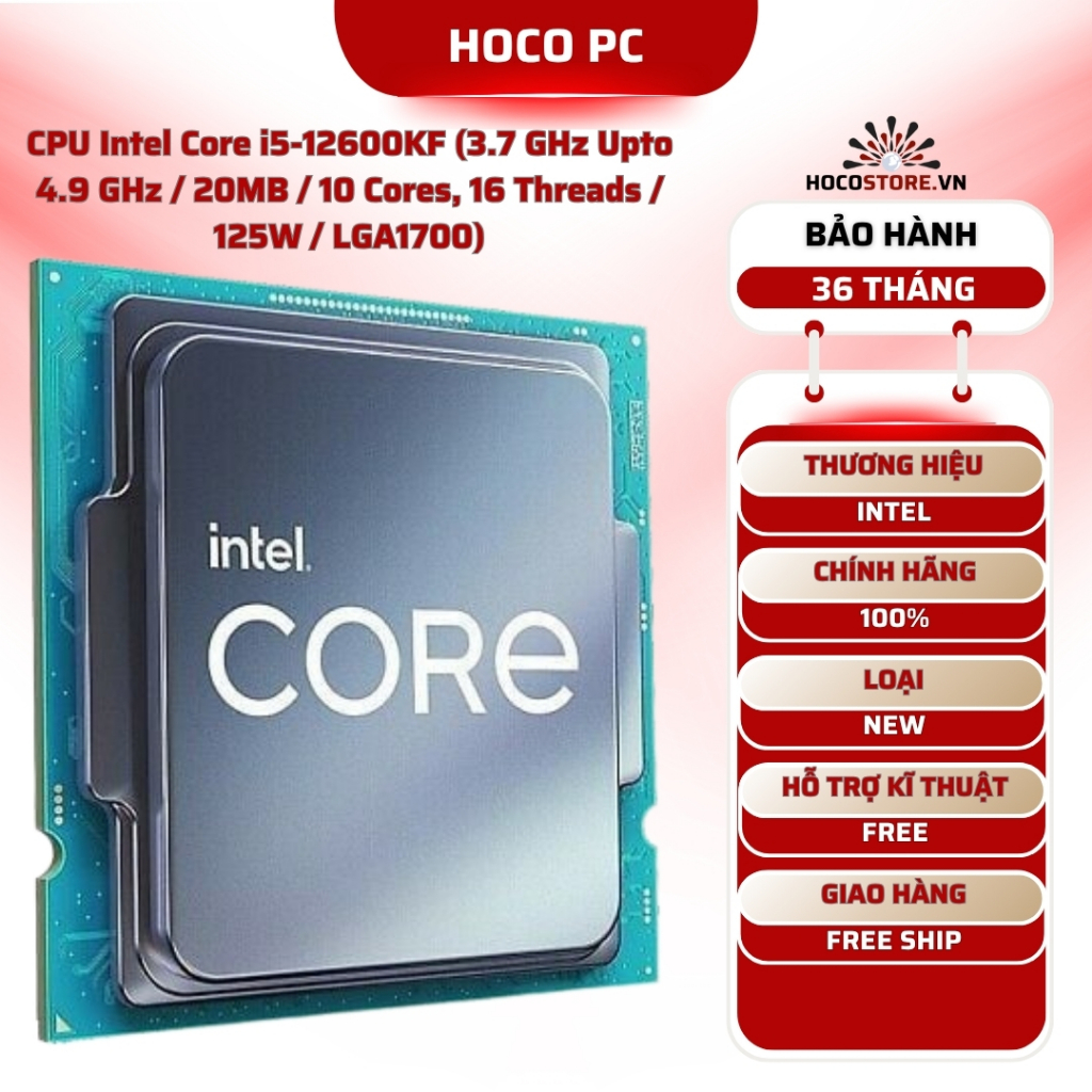 CPU Intel Core i5-12600KF (3.7 GHz upto 4.9 GHz / 10 Nhân 16 Luồng / 20 MB Cache / 125W / Socket LGA