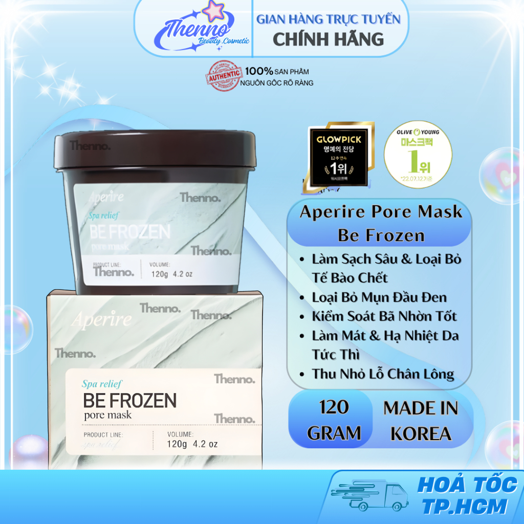 Mặt Nạ Đất Sét Băng Lạnh Nhỏ Lỗ Chân Lông Giảm Dầu Thừa Aperire Be Frozen Pore Mask 120g (Xanh)