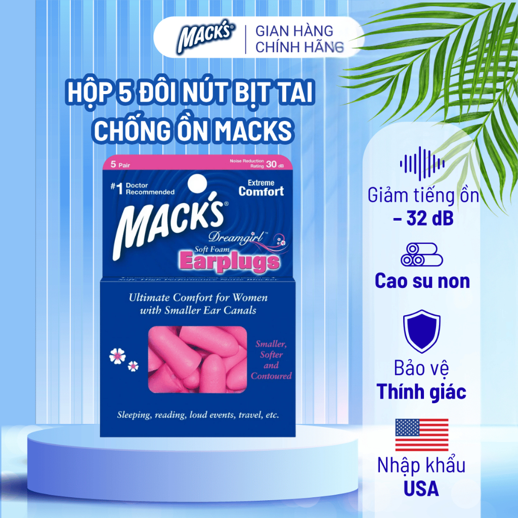 Hộp 5 Đôi Nút Bịt Tai Chống Ồn Macks Thương Hiệu Mack's Nhập Khẩu Mỹ