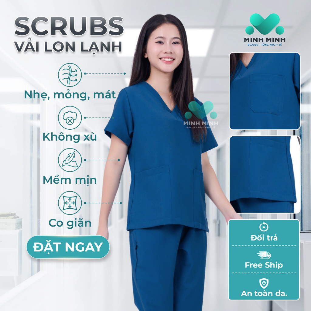 Bộ Scrubs cổ tim phòng mổ,  đồng phục Spa, phòng khám, Bác Sĩ, quần áo đồng phục phẫu thuật có co giãn VẢI THƯỜNG