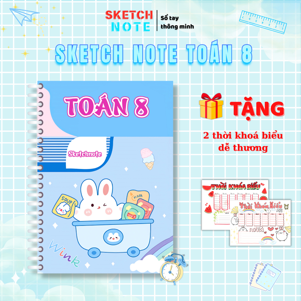 Sổ tay học giỏi SketchNote Toán 8, sổ tay tổng hợp toàn bộ kiến thức Toán lớp 8