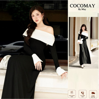  COCOMAY Đầm maxi Đầm Midnight Charm – Thanh Lịch Quyến Rũ Chất liệu thun phối cổ trắng lệch vai 