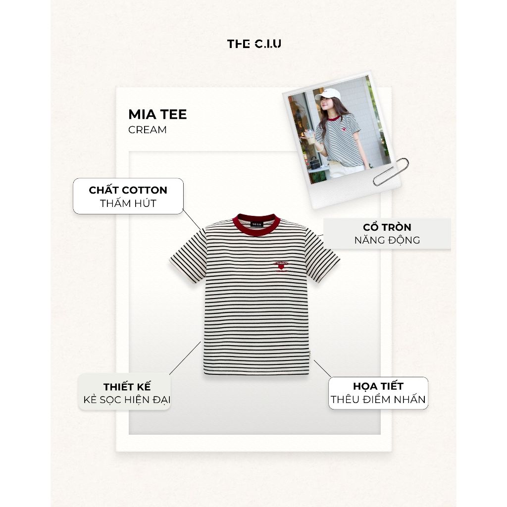 Áo thun sọc ngang tay ngắn nữ thêu chữ THE C.I.U, áo phông cotton freesize basic trẻ trung dễ phối đồ - Mia Tee | BigBuy360 - bigbuy360.vn