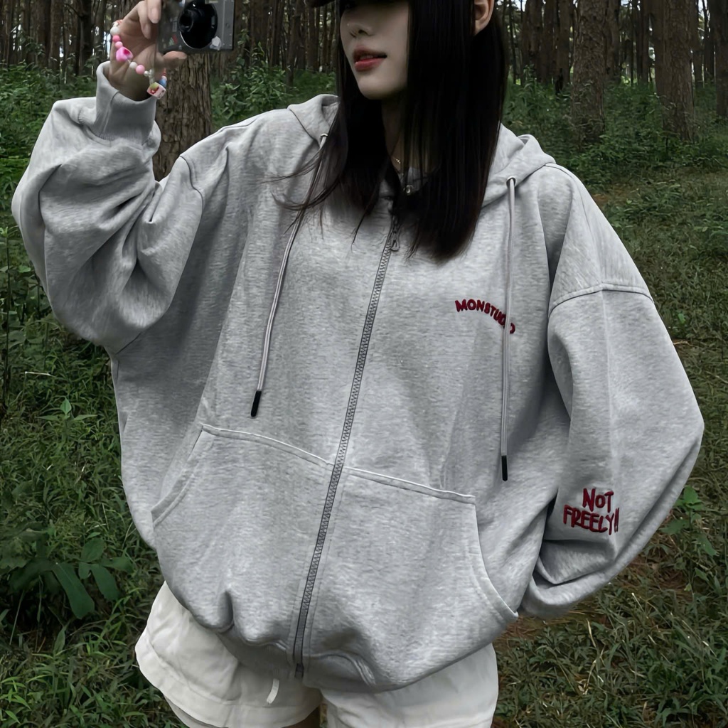 Áo Khoác Hoodie Zip Thu Đông Mon Studio THÊU NỔI 3D NOT FREELY Vải Nỉ Ép, Form Boxy Unisex , Có Túi Trong | BigBuy360 - bigbuy360.vn