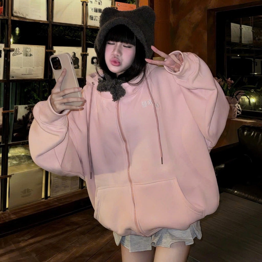 [ ÁO HOODIE ZIP NỈ BÔNG ] Mon Studio – Áo Khoác Nỉ Hoodie Zip Boxy Tay Dơi Có Nút Bấm Form Rộng Nam Nữ Unisex S082 | BigBuy360 - bigbuy360.vn