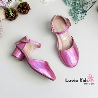 Giày cao gót bé gái 3 phân hậu bít mũi tròn màu hồng Luvia Kids X19LK