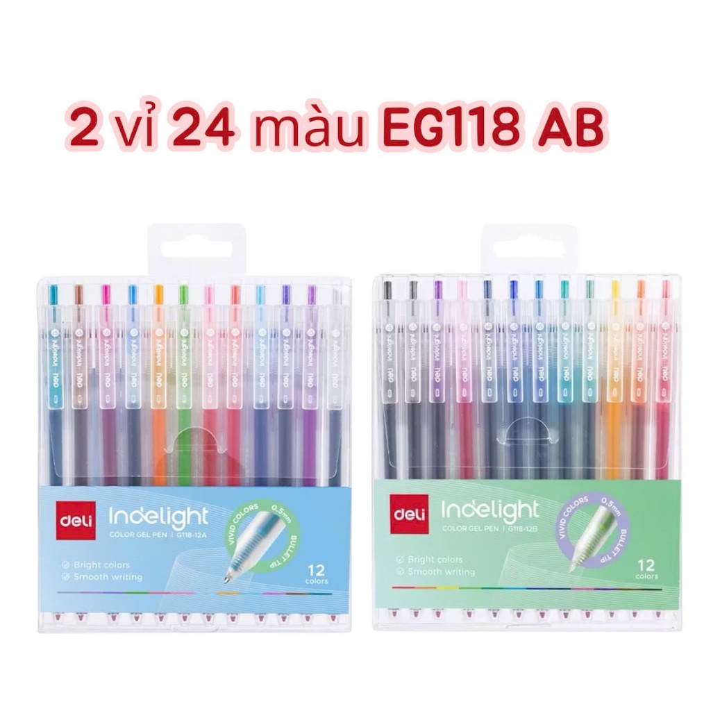 [COMBO 24 MÀU - EG118] Bút Bi Nước Mực Gel Bấm Nhiều Màu Nhanh Khô 0.5mm Deli, Mực Đều
