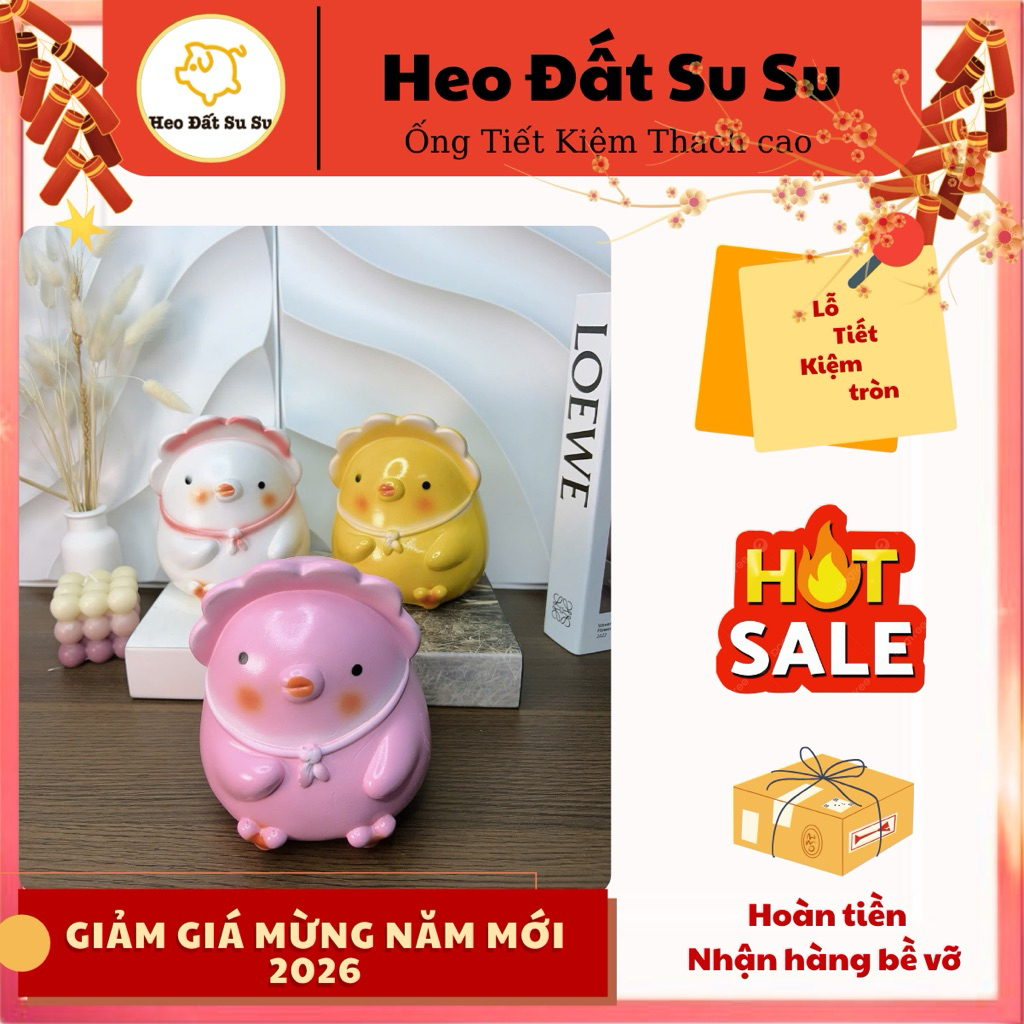  Ống tiết kiệm tiền tạo hình gà con đội nón cute mini Heo Đất Su Su 