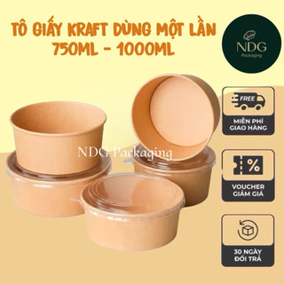  Set 50 Tô giấy Kraft có nắp  750ml 1000ml đựng bánh thực phẩm mang đi - Tô giấy Take a way 