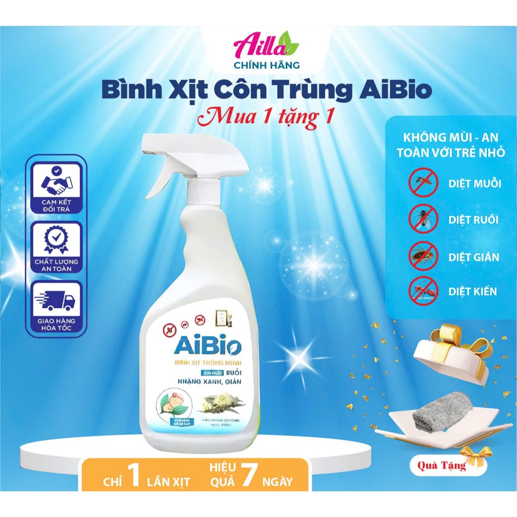 Bình Xịt Aibio Tiêu Diệt Ruồi, Nhặng Xanh, Gián Hiệu Quả, Không Mùi, An Toàn - Chai 530ml