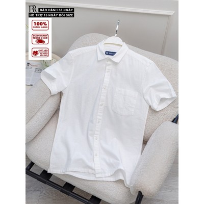 [Bigsize] Áo sơ mi Trắng tay ngắn vạt ngang, vải linen mềm mịn thoáng mát, form regular- Bravery
