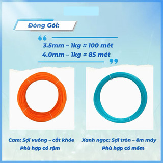 Dây cước cắt cỏ vuông siêu dai nhập khẩu loại vuông 4 cạnh nhựa dẻo dai chống đứt 3.0ly, 3.5ly, 4.0ly.