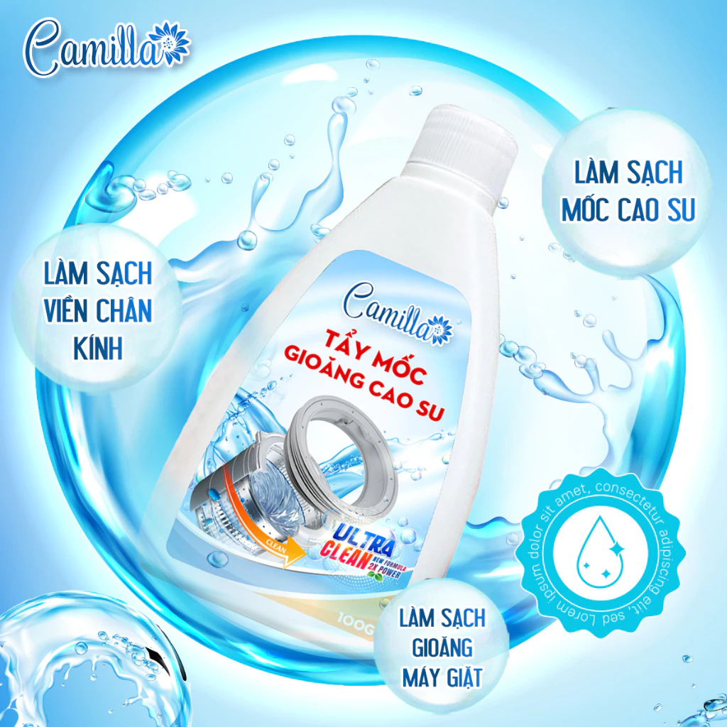 Combo Tẩy lồng máy giặt Camilla 300G + 1 Bột Tẩy mốc gioăng cao su Camilla 100G