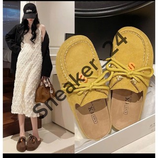  Dép sục nữ da lộn đế bánh mỳ nhẹ phong cách Hàn Quốc. Dép slip-on nữ da lộn đan đế cao 5cm 