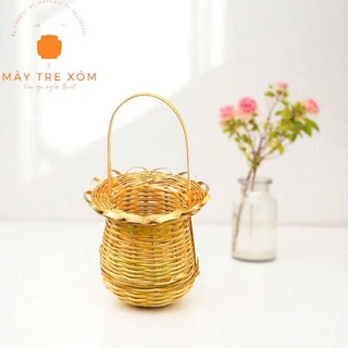 Giỏ tre cắm hoa mini trang trí, decor tiểu cảnh