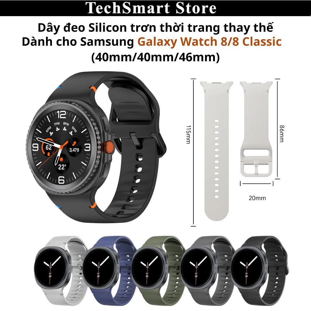 Dây đeo silicon màu trơn dành cho Samsung Galaxy Watch 8,Watch 8 Classic