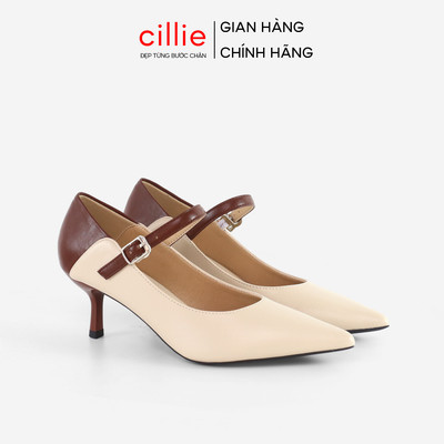 Giày Cao Gót Nữ Cillie Gót Nhọn Mũi Nhọn Phối Màu Da Trơn Cao Cấp Lớp Đệm Bên Trong Êm Mềm Không Đau Chân CG42