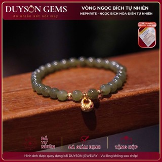  Vòng tay ngọc bích Hòa Điền tự nhiên mix charm túi tiền hồ lô mạ vàng 18k Duyson Gems 