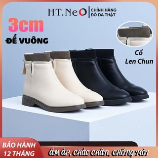  Bốt nữ đế vuông 3cm HT.NeO  Boot nữ đế bệt cổ chun khóa kéo sau êm mềm  ấm áp ,phong cách trẻ trung  sang trọng BN019 
