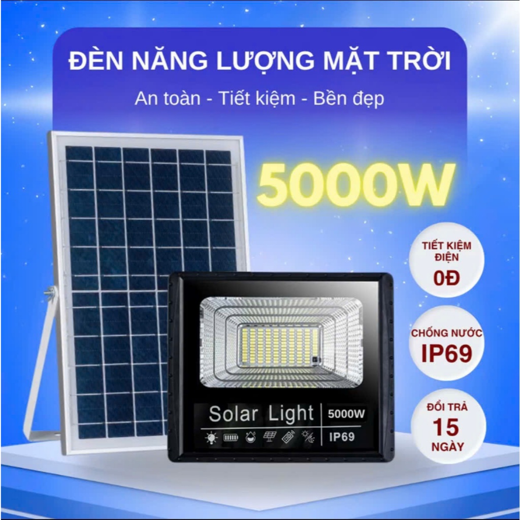 ĐÈN NĂNG LƯỢNG MẶT TRỜI SOLAR LIGHT 5000W Gía Sale chỉ còn:289k /1 bộ Thiết kế SIÊU BỀN –SIÊU SÁNG –