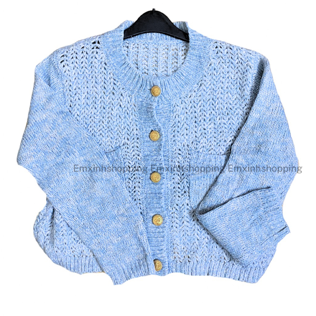 Áo Khoác Len Cardigan Nữ Vintage Tone xanh – Chất Len Mềm, Không Xù, Mặc Đi Học – Đi Chơi | Emxinhsh