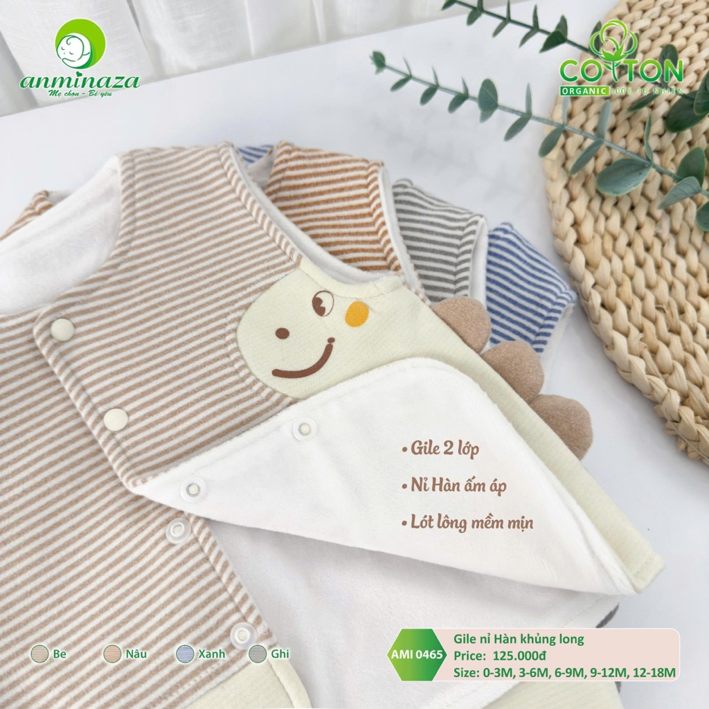 Áo gile Aminaza nỉ bé trai chất đẹp mềm ấm mùa đông