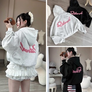 Áo khoác nỉ nữ form boxy QD thêu xù dáng rộng, Áo hoodie chất liệu nỉ bông dày dặn phong cách đường phố,retro,ulzzang