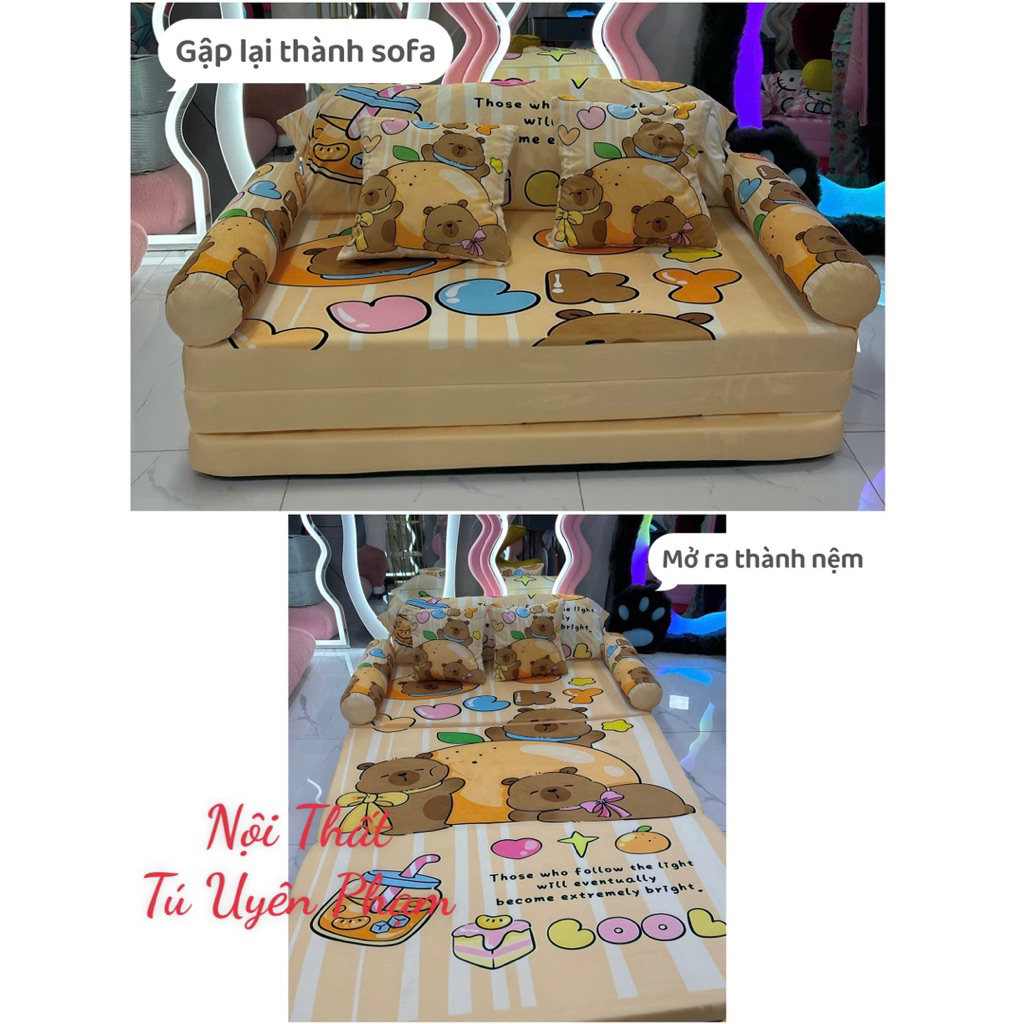 Sofa Nệm Gấp Capybara   Gấp 3 tiện lợi – mở ra thành nệm ngủ siêu thoải mái - Hàng Loại 1