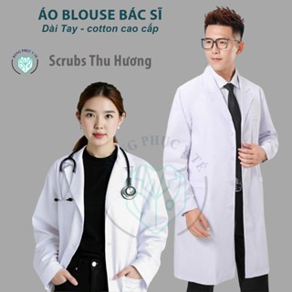  Áo Blouse trắng dáng dài ngắn tay dài tay nam nữ cho bệnh viện phòng khám bác sĩ dược sĩ spa 