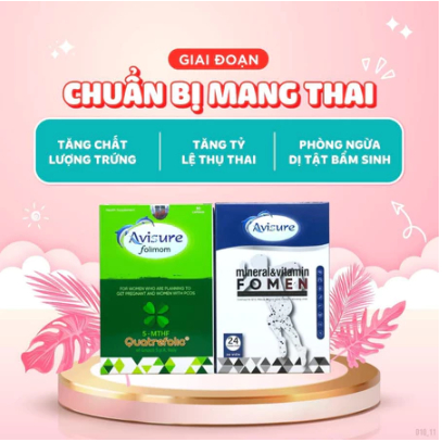 Bộ đôi bổ trứng - bổ trùng Avisure Folimom - Fomen hỗ trợ sinh sản cho cặp đôi 30 viên