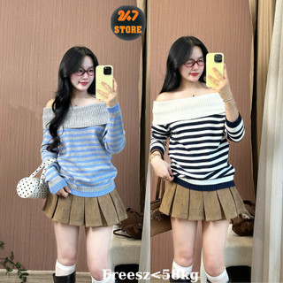  Áo len trễ vai kẻ ngang chất len đanh lỳ hàng QC cao cấp dễ phối đồ 247STORE A.lentrevai6662_P0K36 