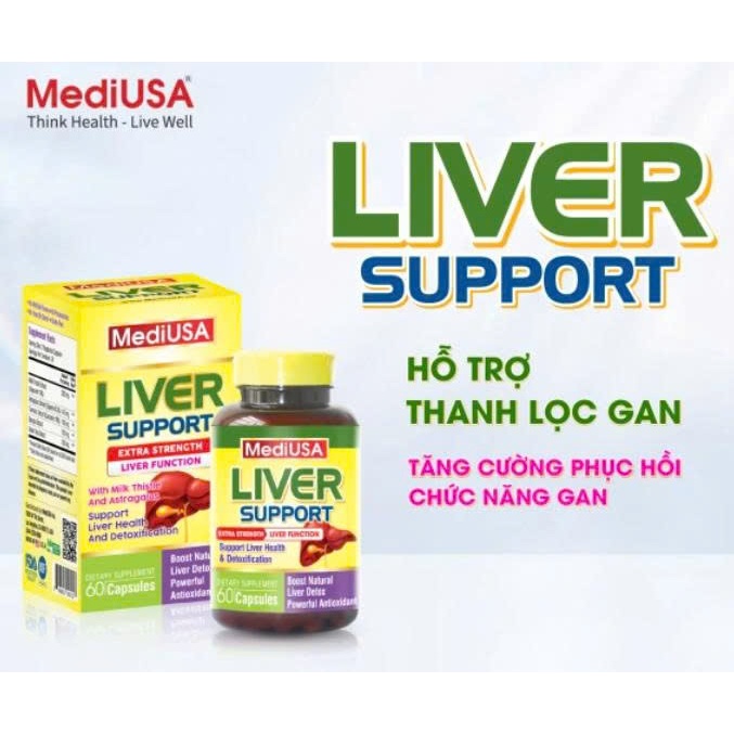 MediUSA Liver Support ( hộp 60 viên ) Tăng cường sức khỏe gan,làm chậm quá trình lão hóa lá gan,ổn đ