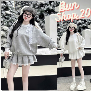  Set Đồ Nữ - Áo Nỉ Hoodie Trễ Vai Thắt Nơ Kèm Chân Váy Xòe Tầng Mặc Dịp Lễ Tết Siêu Xinh Bun Shop 