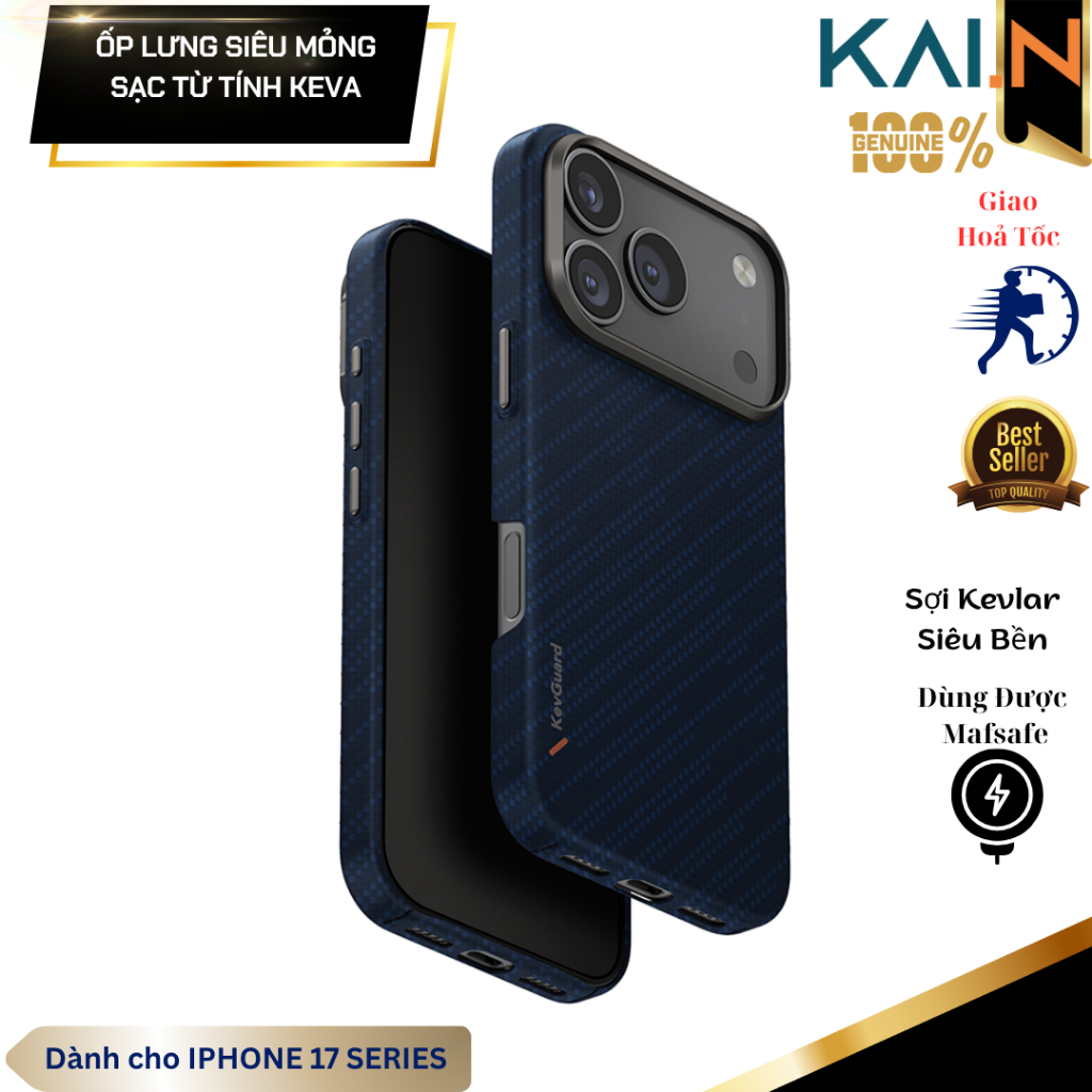 [Iphone 17] Ốp Lưng Siêu Mỏng Sợi Kevlar Sạc Từ Tính dành cho Iphone 17 Pro max UNIQ KEVA EDGE
