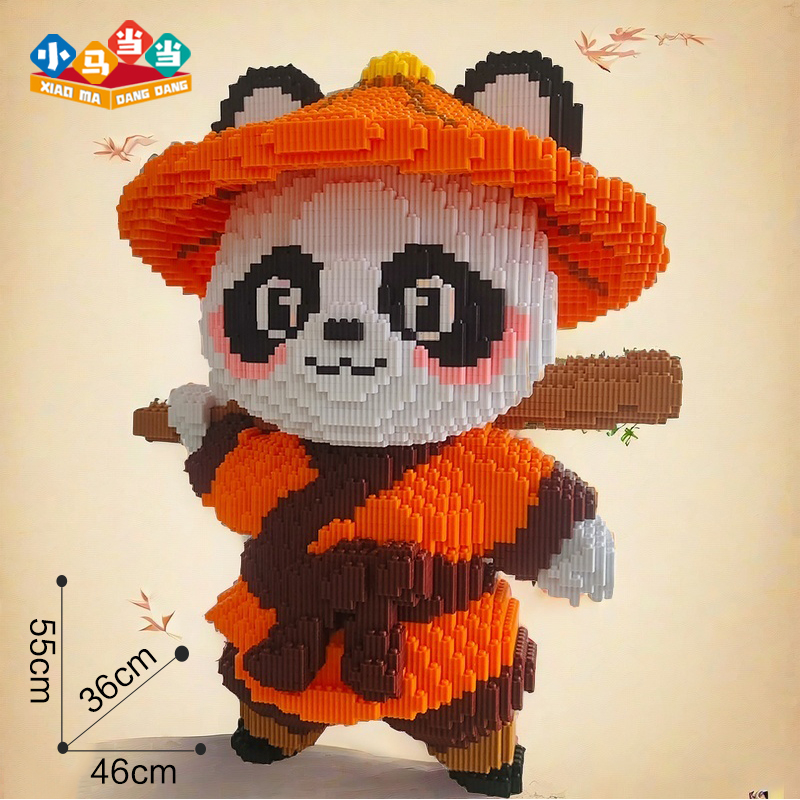 Đồ chơi xếp hình gấu trúc đội nón lá cam cầm gậy 55cm kungfu panda đồ chơi lắp ráp nano 3d magic blo