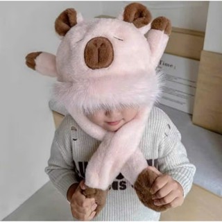  Mũ capybara lông thú mềm mịn cao cấp cho bé kèm khăn liền cổ giữ ấm mùa đông cực ấm và siêu xinh xắn 