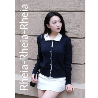    MỞ BÁN  Áo cardigan len lông thỏ vặn thừng dệt kim xanh than tiểu thư basic thu đông Rheia 