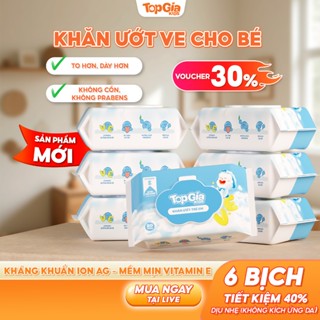   MỚI  Khăn Ướt Cao Cấp VE TopGiaKids 80 tờ mềm mịn kháng khuẩn Ion Ag không cồn không parabens dành cho em bé 