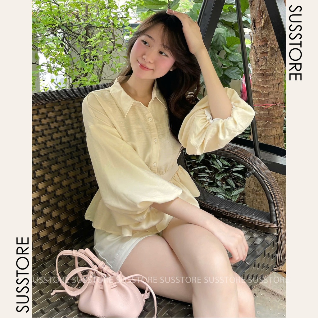 Áo Sơ Mi Bo Eo Lưng Chun Tay Bồng Cúc Dọc Đũi Hàn A3226 Su Chang Thời Trang Nữ | BigBuy360 - bigbuy360.vn