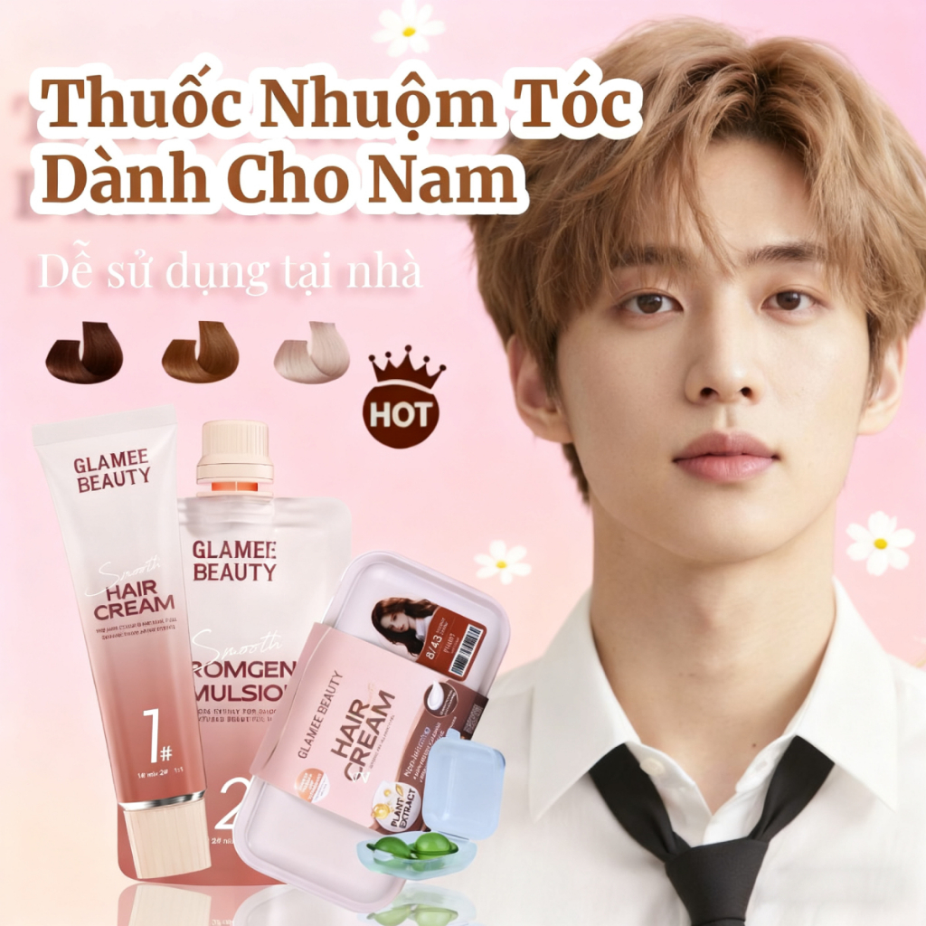Glamee Beauty Thuốc Nhuộm Tóc Mềm Mượt Không Tẩy Nam Màu Lâu Nhuộm Tóc Dưỡng Thiên Nhiên