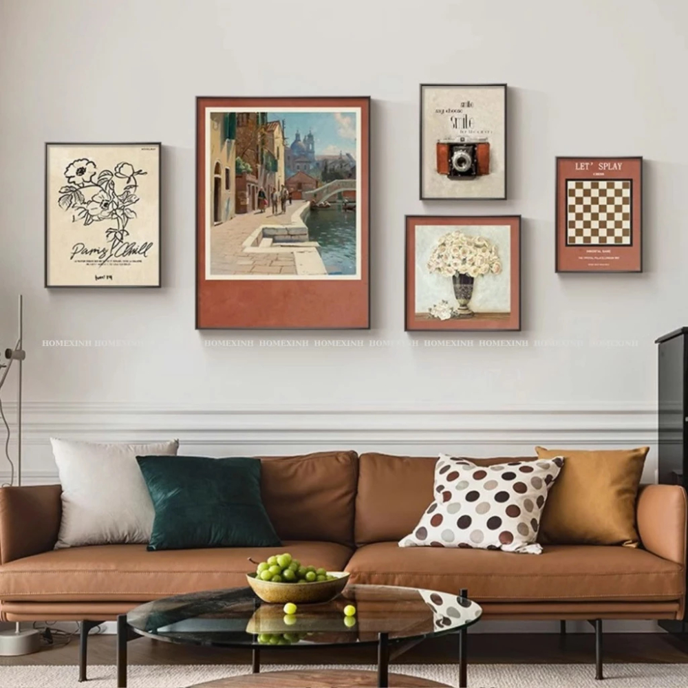 Set 5 Tranh Canvas Phong Cách Vintage Trang Trí Quán Cafe HX67 - Tranh Decor Bắc Âu Hiện Đại Treo Ph