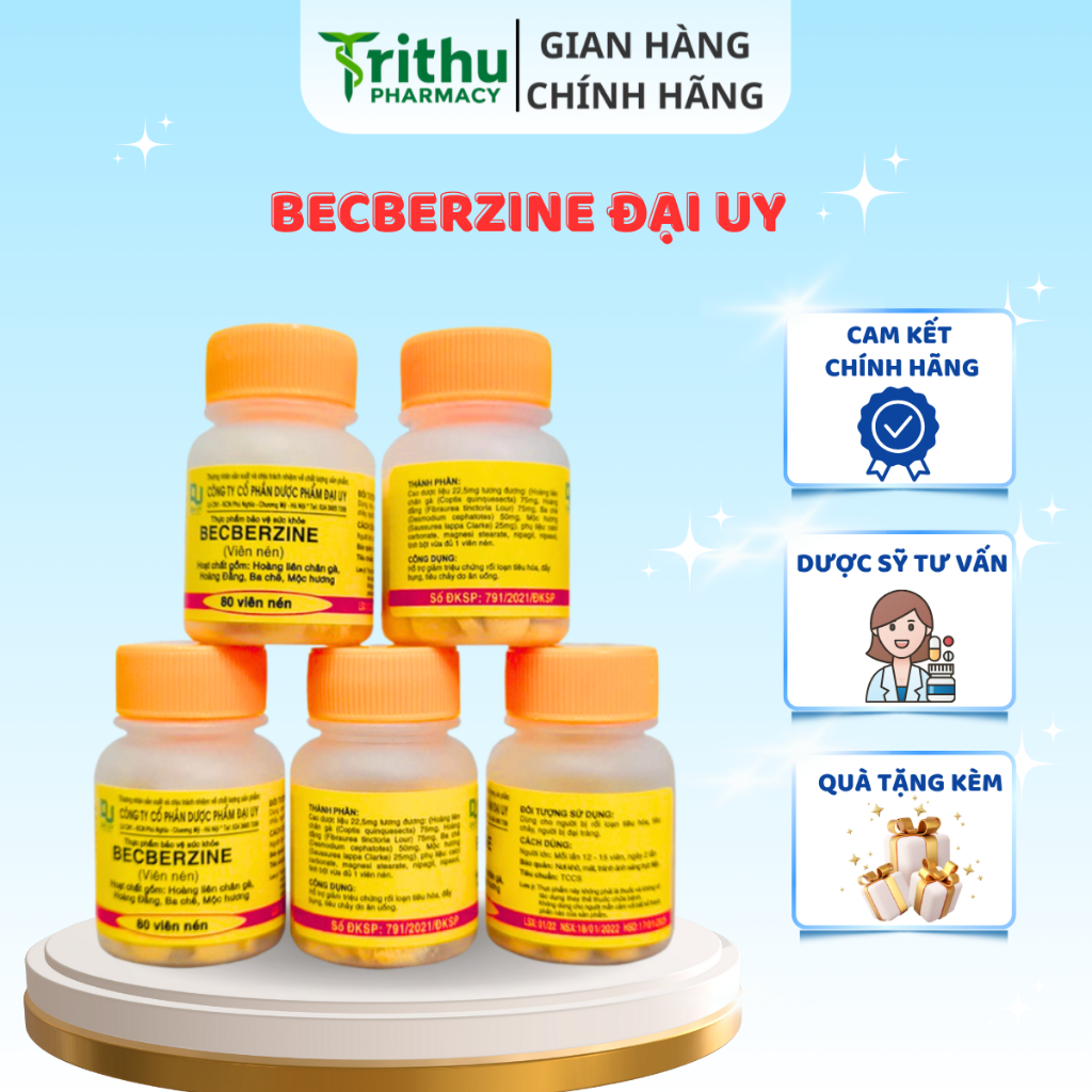 Berberin Lọ 500 Viên Hoàng Liên Đại Uy Giảm triệu chứng rối loạn tiêu hoá, đau bụng, tiêu chảy
